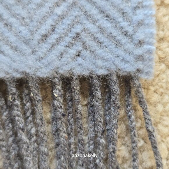 John Hanly Merino Wool & Cashmere Herringbone Scarf Grey Blue Thick Ireland - Picture 3 of 13